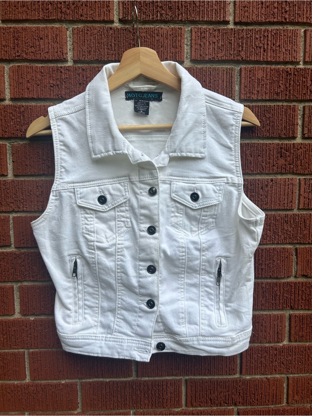 Moto Jeans White Denim Vest Women’s Medium Sleeveless Trucker Jacket